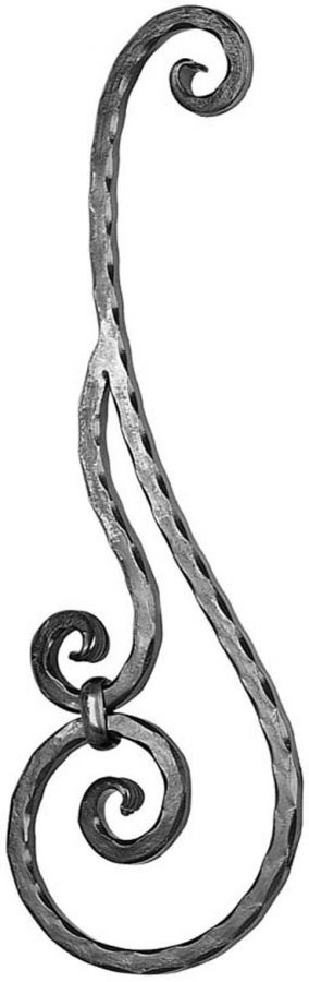 Volute en fer forg� martel�e extr�mit�s patte d'oie hauteur 820mm largeur 270mm