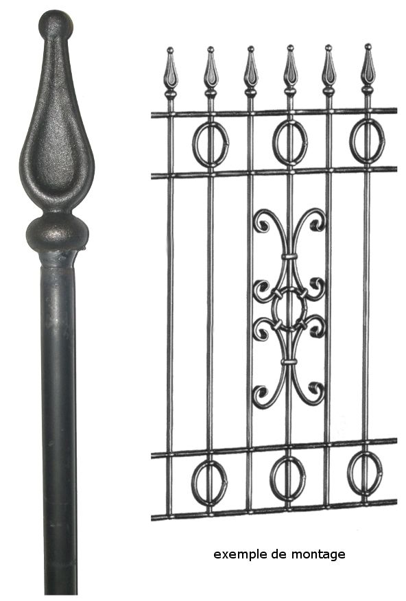 Barreau fer de lance Longueur 1000mm Diam�tre 16mm