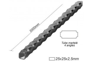 pièce élément ferronnier serrurier Tube MARTELE CARRE Longueur 2000 Section 25x25x2,5 ACIER FER FORGE Ref: F59.321
