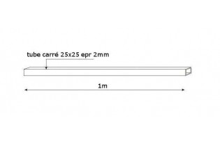 pièce élément ferronnier serrurier Tube LISSE CARRE Longueur 1000 Section 25x25 ACIER Ref: F59.455