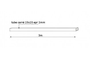 pièce élément ferronnier serrurier Tube LISSE CARRE Longueur 3000 Section 25x25 ACIER Ref: F59.457