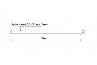 pièce élément ferronnier serrurier Tube LISSE CARRE Longueur 3000 Section 30x30 ACIER Ref: F59.460