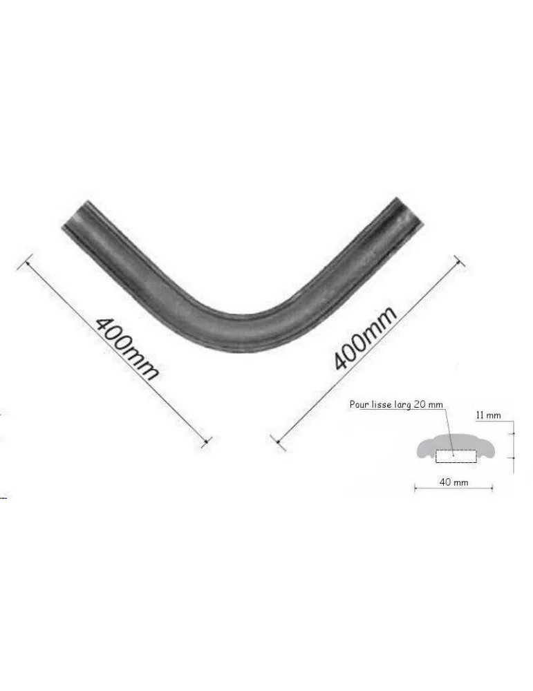 pièce élément ferronnier serrurier Accessoire Main courante 400 x 400 Section 40x11 ACIER Ref: ANGLEMCL1-40