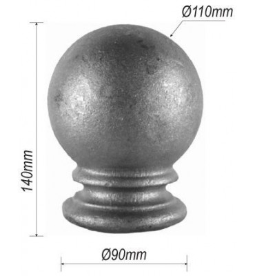 pièce élément ferronnier serrurier Tête de départ forme boule pour rampe d'escalier 140 x 90 Diamètre 110 ACIER Ref: B22A