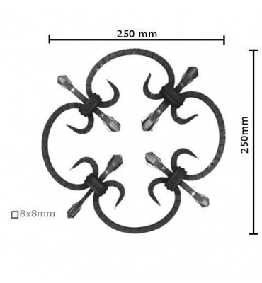 pièce élément ferronnier serrurier Element décoratif 250 x 250 Section 8x8 ACIER FER FORGE LISSE Ref: BE03001