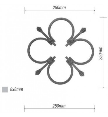pièce élément ferronnier serrurier Element décoratif 250 x 250 Section 8x8 ACIER FER FORGE LISSE Ref: BE03013