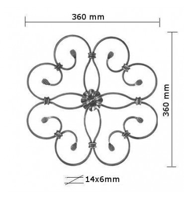 pièce élément ferronnier serrurier Éléments décoratifs 360 x 360 Section 14x6 ACIER FER FORGE LISSE Ref: BE0301816