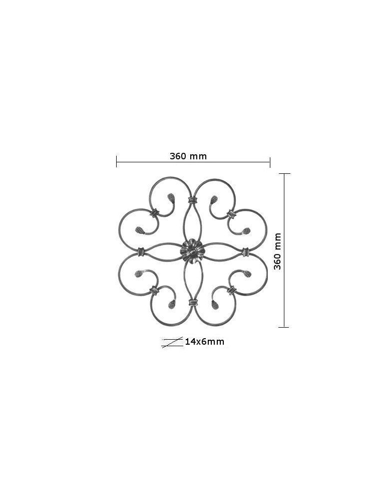 pièce élément ferronnier serrurier Éléments décoratifs 360 x 360 Section 14x6 ACIER FER FORGE LISSE Ref: BE0301816