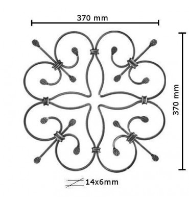 pièce élément ferronnier serrurier Éléments décoratifs 370 x 370 Section 14x6 ACIER FER FORGE LISSE Ref: BE0301817