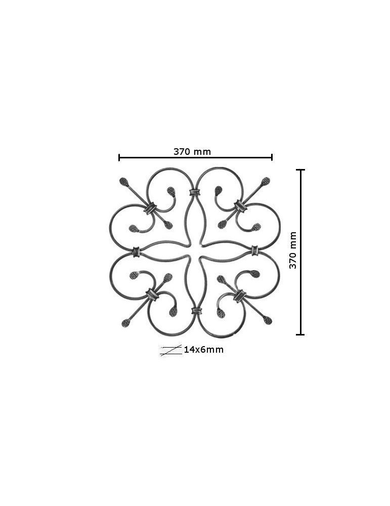pièce élément ferronnier serrurier Éléments décoratifs 370 x 370 Section 14x6 ACIER FER FORGE LISSE Ref: BE0301817