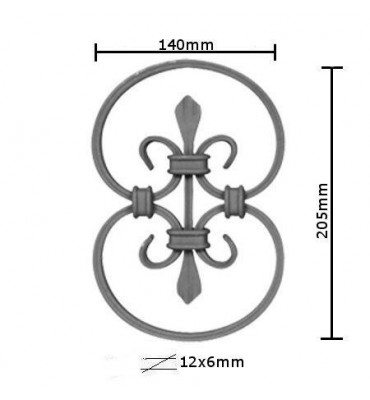 pièce élément ferronnier serrurier Éléments décoratifs 205 x 140 Section 12x6 ACIER FER FORGE LISSE Ref: BE03023