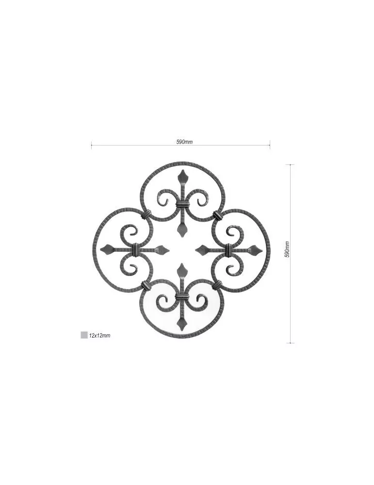 pièce élément ferronnier serrurier Panneau décoratif 590 x 590 Section 12x12 ACIER FER FORGE MARTELE Ref: BE03025