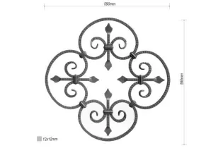 pièce élément ferronnier serrurier Panneau décoratif 590 x 590 Section 12x12 ACIER FER FORGE MARTELE Ref: BE03025