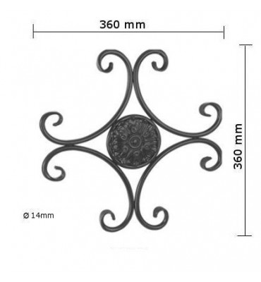 pièce élément ferronnier serrurier Element décoratif 360 x 360 Diamètre 14 ACIER FER FORGE LISSE Ref: BE0302906
