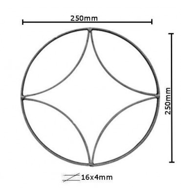 pièce élément ferronnier serrurier Éléments décoratifs 250 x 250 Section 16x4 ACIER FER FORGE LISSE Ref: BE03031