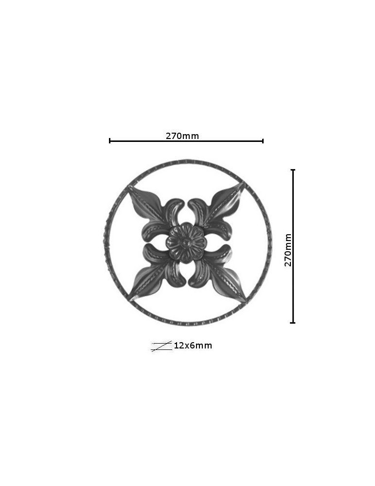 pièce élément ferronnier serrurier Element décoratif 270 x 270 Section 12x6 ACIER FER FORGE LISSE Ref: BE0303101