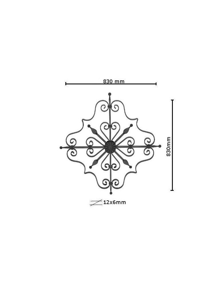 pièce élément ferronnier serrurier Éléments décoratifs 830 x 830 Section 12x6 ACIER FER FORGE LISSE Ref: BE0303424