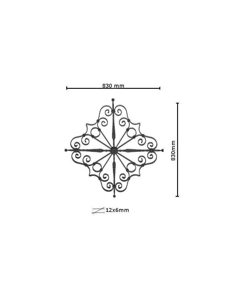 pièce élément ferronnier serrurier Éléments décoratifs 830 x 830 Section 12x6 ACIER FER FORGE LISSE Ref: BE0303425