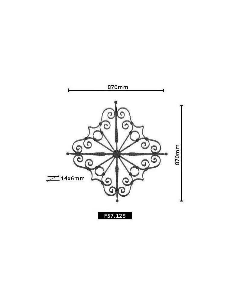 pièce élément ferronnier serrurier Éléments décoratifs 830 x 830 Section 14x6 ACIER FER FORGE LISSE Ref: BE0303434