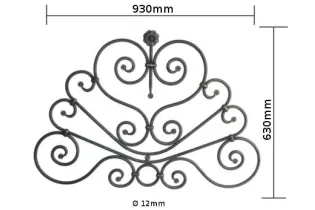 pièce élément ferronnier serrurier Element décoratif 930 x 630 Diamètre 12 ACIER FER FORGE LISSE Ref: BE0310001