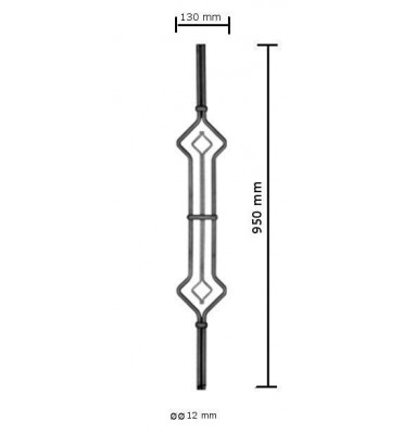 pièce élément ferronnier serrurier Balustre 950 x 130 Diamètre 12 ACIER FER FORGE LISSE Ref: BE05094
