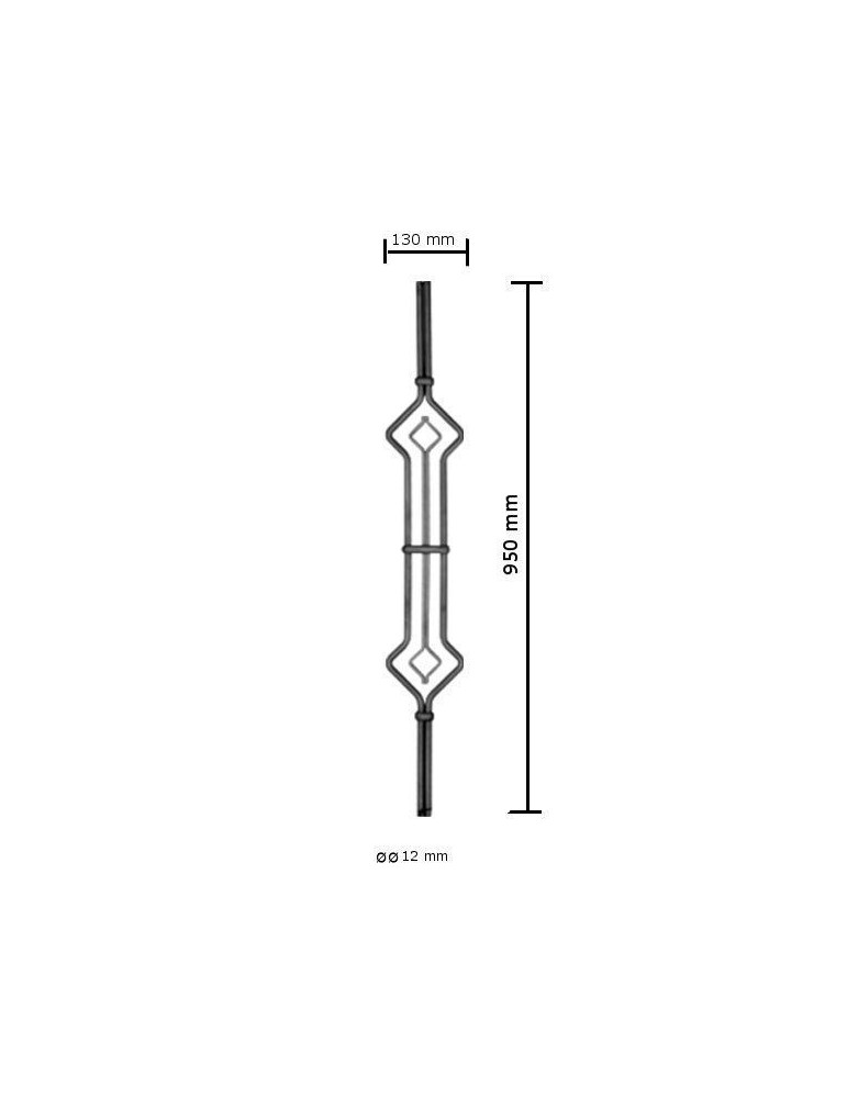 pièce élément ferronnier serrurier Balustre 950 x 130 Diamètre 12 ACIER FER FORGE LISSE Ref: BE05094