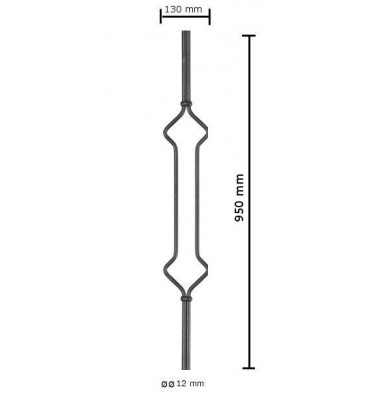 pièce élément ferronnier serrurier Balustre 950 x 130 Diamètre 12 ACIER FER FORGE LISSE Ref: BE05094.02