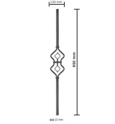 pièce élément ferronnier serrurier Balustre 950 x 130 Diamètre 12 ACIER FER FORGE LISSE Ref: BE05094-01