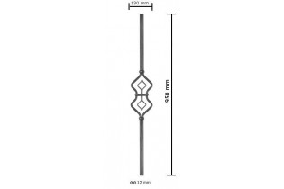 pièce élément ferronnier serrurier Balustre 950 x 130 Diamètre 12 ACIER FER FORGE LISSE Ref: BE05094-01