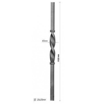 pièce élément ferronnier serrurier Poteau de départ pour escalier 1100 x 45 Section 25x25 ACIER FER FORGE LISSE Ref: BE11048