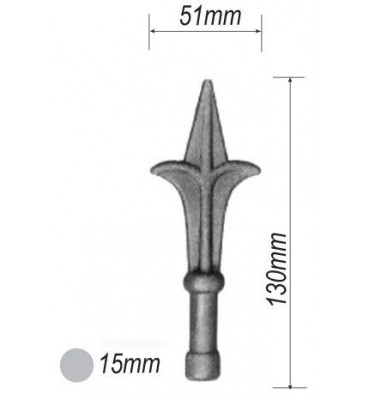 pièce élément ferronnier serrurier Pointe de lance pour portail stylées hauteur 130mm 130 x 51 Diamètre 15 ACIER FER FORGE Re...