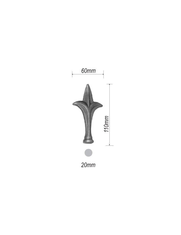 pièce élément ferronnier serrurier Pointe de lance stylées 110 x 60 Diamètre 20 ACIER FER FORGE Ref: BE13048