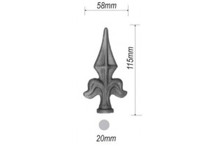 pièce élément ferronnier serrurier Pointe de lance fleur de lys sans épaulement 115 x 58 Diamètre 20 ACIER FER FORGE Ref: BE1...