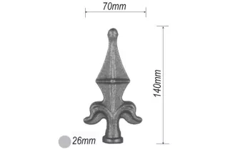 pièce élément ferronnier serrurier Pointe de lance fleur de lys sans épaulement et motif boule 140 x 70 Diamètre 26 ACIER FER...