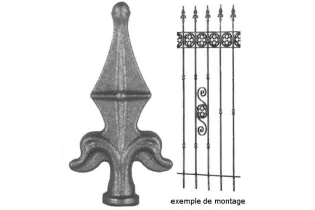 pièce élément ferronnier serrurier Pointe de lance fleur de lys sans épaulement et motif boule 140 x 70 Diamètre 26 ACIER FER...