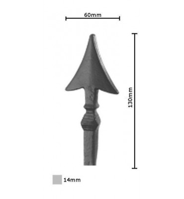 pièce élément ferronnier serrurier Pointe de lance stylées pour portail 130 x 60 Section 14x14 ACIER FER FORGE Ref: BE13063-01