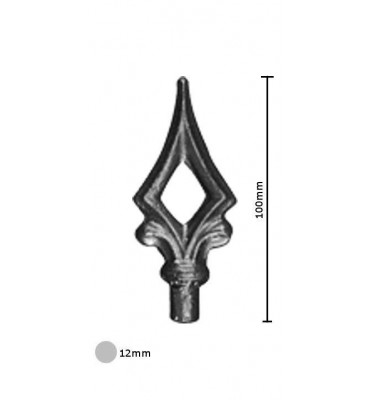 pièce élément ferronnier serrurier Pointe de lance stylées pour portail Longueur 100 Diamètre 12 ACIER FER FORGE Ref: BE13064-02