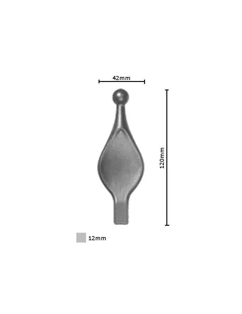 pièce élément ferronnier serrurier Pointe de lance stylées pour portail 120 x 42 Section 12x12 ACIER FER FORGE Ref: BE13065