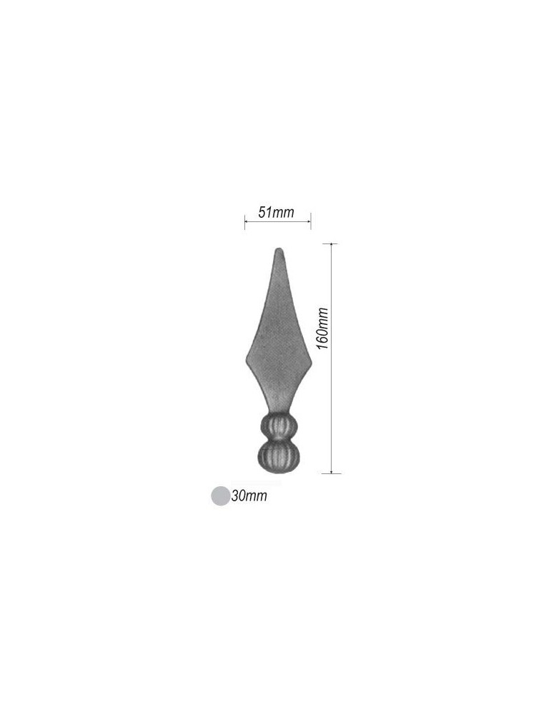 pièce élément ferronnier serrurier Pointe de lance aplaties avec deux boules méplates 160 x 51 Diamètre 30 ACIER FER FORGE Re...