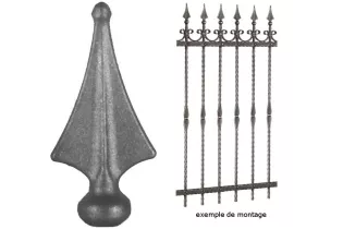 pièce élément ferronnier serrurier Pointe de lance ailes et motif boule boule en hauteur 125 x 60 Diamètre 31 ACIER FER FORGE...