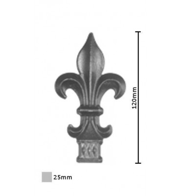 pièce élément ferronnier serrurier Pointe de lance stylées pour portail Longueur 120 Section 25x25 ACIER FER FORGE Ref: BE130...