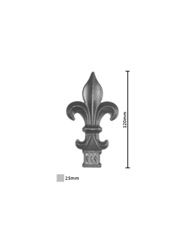 pièce élément ferronnier serrurier Pointe de lance stylées pour portail Longueur 120 Section 25x25 ACIER FER FORGE Ref: BE130...