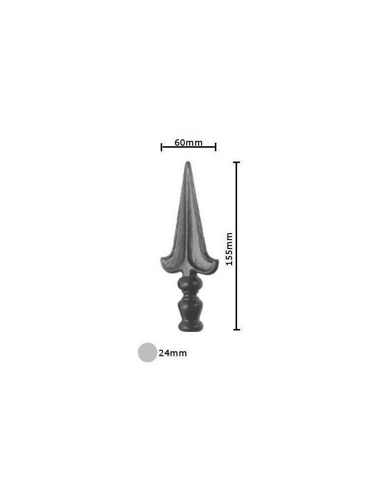 pièce élément ferronnier serrurier Pointe de lance stylées pour portail 155 x 60 Diamètre 24 ACIER FER FORGE Ref: BE13110-01