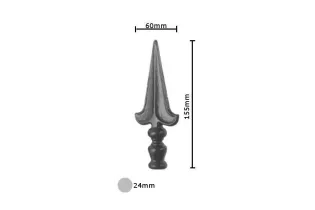 Pointe de lance stylées pour portail 155 x 60 Diamètre 24 ACIER FER FORGE Ref: BE13110-01 BE13110-01