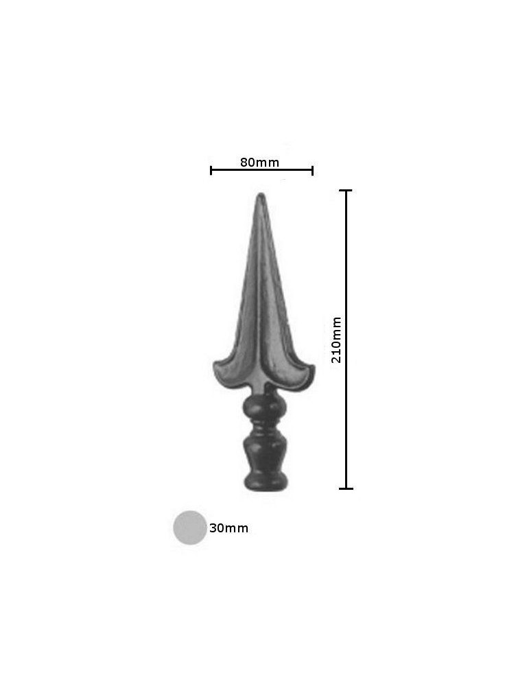 pièce élément ferronnier serrurier Pointe de lance stylées pour portail 210 x 80 Diamètre 30 ACIER FER FORGE Ref: BE13110-04