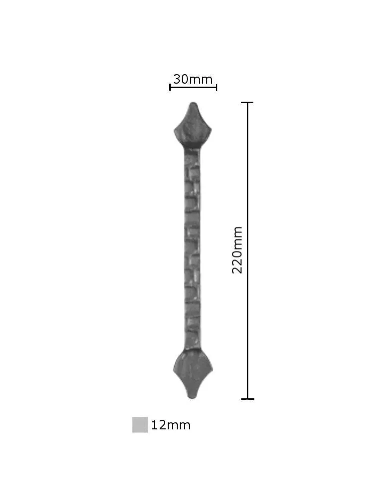 pièce élément ferronnier serrurier Pointe de lance stylées pour portail 220 x 30 Section 12x12 ACIER FER FORGE Ref: BE13132-02