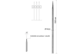 pièce élément ferronnier serrurier Barreau appointé ROND Longueur 1500 Diamètre 14 ACIER FER FORGE Ref: 1RL14-1500