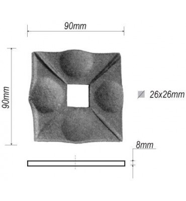pièce élément ferronnier serrurier Plaque de fixation pour escalier 90 x 90 Hauteur 8 Section 26x26 ACIER Ref: BE13303