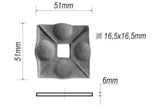 pièce élément ferronnier serrurier Plaque de fixation pour poteau de départ 51 x 51 Hauteur 8 Section 16,5x16,5 Passage ACIER...