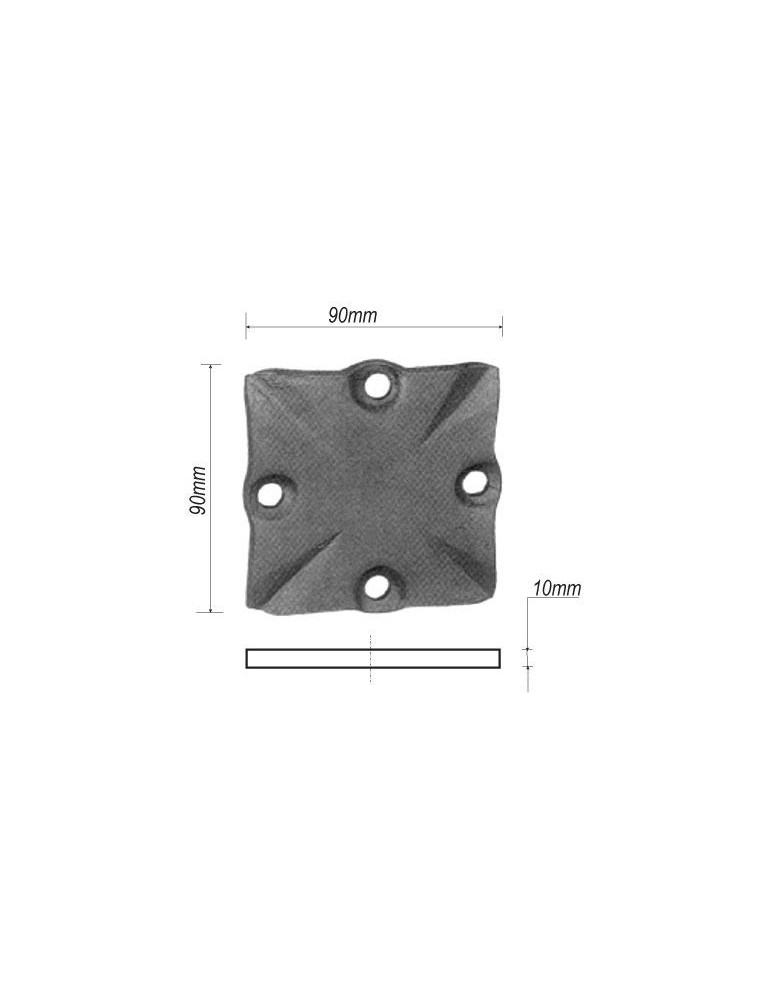 pièce élément ferronnier serrurier Plaque de fixation pour poteau de départ 100 x 100 Hauteur 10 ACIER Ref: BE13308
